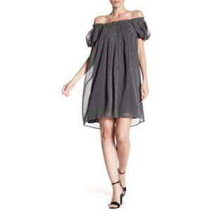 Max Studio Grey Striped Off-The-Shoulder Chiffon Dress size S